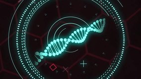 Animation of scope scanning with dna strand over diagrams and data processing. Technology, business and digital interface concept digitally generated video. - Powered by Shutterstock - Get 15% off with code: PIKWIZARD15