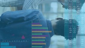 Animation of financial data processing over diverse business people in office. Global finance, business, connections, computing and data processing concept digitally generated video. - Powered by Shutterstock - Get 15% off with code: PIKWIZARD15