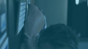 Animation of financial data processing over caucasian businessman using laptop in office. Global finance, business, connections, computing and data processing concept digitally generated video. - Powered by Shutterstock - Get 15% off with code: PIKWIZARD15