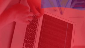 Animation of flag of republic of china over caucasian businesswoman using laptop. Global technology, communication and digital interface concept digitally generated video. - Powered by Shutterstock - Get 15% off with code: PIKWIZARD15