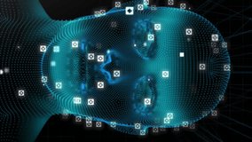 Digital human head with glowing circles and data points animation. Technology, futuristic, artificial intelligence, cyber, virtual, visualization - Powered by Shutterstock - Get 15% off with code: PIKWIZARD15