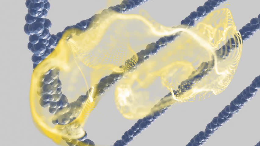 DNA strands with yellow particles, scientific data processing animation. Genetics, biotechnology, research, laboratory, science, molecules - Powered by Shutterstock - Get 15% off with code: PIKWIZARD15