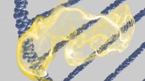DNA strands with yellow particles, scientific data processing animation. Genetics, biotechnology, research, laboratory, science, molecules - Powered by Shutterstock - Get 15% off with code: PIKWIZARD15