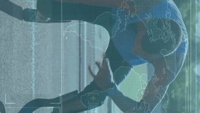 Interface with data processing against african american male athlete with prosthetic leg stretching. Sports technology concept - Powered by Shutterstock - Get 15% off with code: PIKWIZARD15