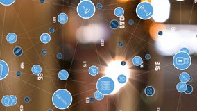 Animation of connected media and social network icons and processing data over city street at night. Global communication, social media, travel and digital interface concept digitally generated video. - Powered by Shutterstock - Get 15% off with code: PIKWIZARD15