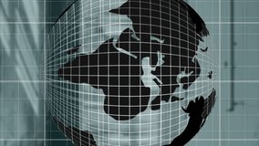 Animation of red line graphs moving on globe with grids against building interior. Digital composite, global business, technology, finance, economy, development, architecture. - Powered by Shutterstock - Get 15% off with code: PIKWIZARD15