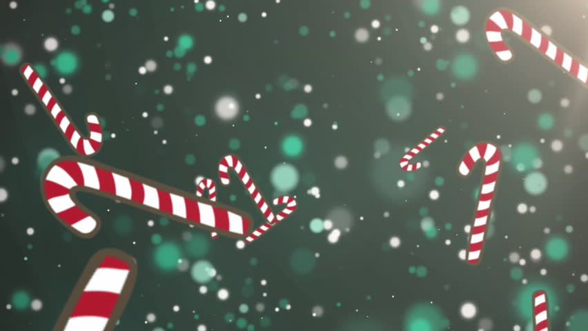 Animation of candy cane falling over grey dots. christmas, winter, tradition and celebration concept digitally generated video.