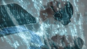 Animation of digital interface and data processing over business people wearing phone headsets. Global business finances connections and digital interface concept digitally generated video. - Powered by Shutterstock - Get 15% off with code: PIKWIZARD15