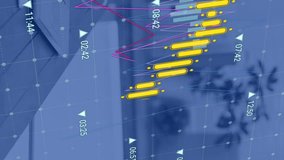 Animation of statistical data processing against smartphone, laptop and coffee cup on office desk. Business data technology concept - Powered by Shutterstock - Get 15% off with code: PIKWIZARD15