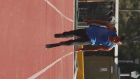 Animation of notification bars over african american athlete running on race track. Digital composite, multiple exposure, social media reminder, fitness, disability, sports, competition concept. - Powered by Shutterstock - Get 15% off with code: PIKWIZARD15