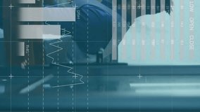 Animation of infographic interface over diverse coworkers discussing reports in office. Digital composite, multiple exposure, business, growth, progress, global and technology concept. - Powered by Shutterstock - Get 15% off with code: PIKWIZARD15