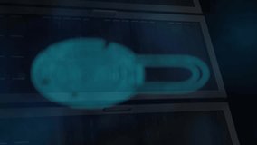 Animation of biometric padlock, circuit board and digital data processing over computer servers. Global connections, computing and data processing concept digitally generated video. - Powered by Shutterstock - Get 15% off with code: PIKWIZARD15