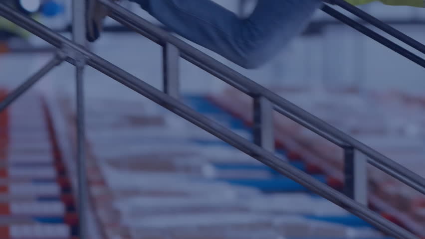 Animation of icons and digital data processing over woman working in warehouse. Global shipping, connections, computing and data processing concept digitally generated video. - Powered by Shutterstock - Get 15% off with code: PIKWIZARD15