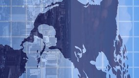 Animation of world map with icons over cityscape. Global technology, computing and digital interface concept digitally generated video. - Powered by Shutterstock - Get 15% off with code: PIKWIZARD15