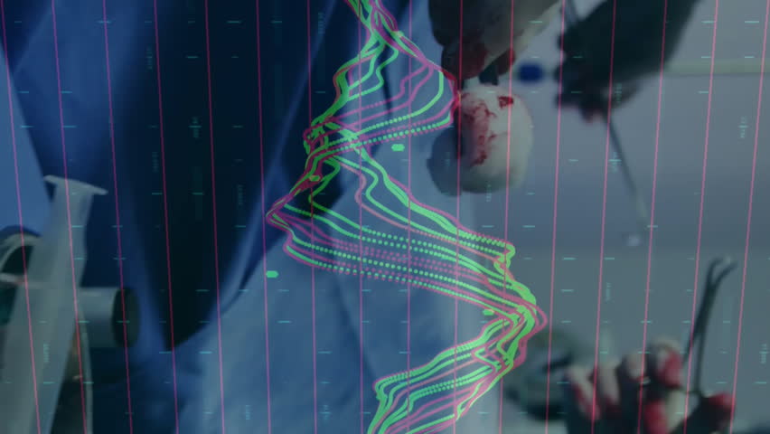 Animation of data processing over surgeons in operating theatre. Global medicine, connections, computing and data processing concept digitally generated video. - Powered by Shutterstock - Get 15% off with code: PIKWIZARD15