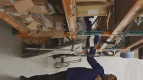 Discussing inventory, warehouse workers using data analytics overlay for management. Logistics, operations, teamwork, collaboration, efficiency, technology - Powered by Shutterstock - Get 15% off with code: PIKWIZARD15