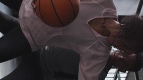 Animation of graphs and icons over diverse couple playing volleyball in warehouse. Digital composite, multiple exposure, report, business, global, love, togetherness, technology concept. - Powered by Shutterstock - Get 15% off with code: PIKWIZARD15