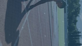 Circuit board and data processing animation over athlete preparing to run on track. preparation, running, technology, innovation, fitness, training - Powered by Shutterstock - Get 15% off with code: PIKWIZARD15