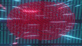 Animation of biometric fingerprint scanner and spinning light trails against binary coding. Cyber security and business technology concept - Powered by Shutterstock - Get 15% off with code: PIKWIZARD15