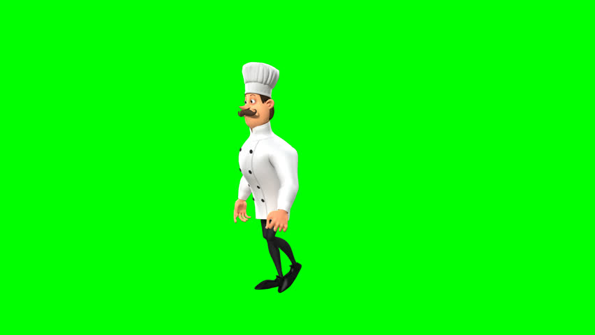 3D animation of Chef Rocco walking on green screen background. Perfect for culinary, restaurant, or cooking-themed digital assets and creative projects.