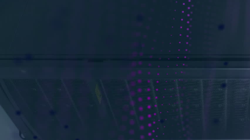 The video shows a 3d dna strand being formed from white particles spinning on a purple and black background the background represents the global network of medicine and genetics. - Powered by Shutterstock - Get 15% off with code: PIKWIZARD15