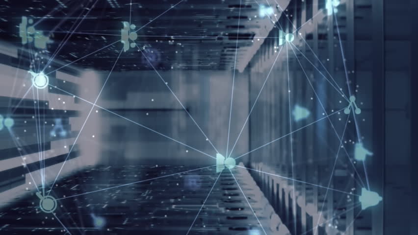 Animation of spinning globe of digital icons, data processing and mosaic squares against server room. Global networking and business data storage technology concept - Powered by Shutterstock - Get 15% off with code: PIKWIZARD15