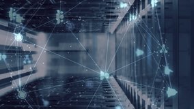 Animation of spinning globe of digital icons, data processing and mosaic squares against server room. Global networking and business data storage technology concept - Powered by Shutterstock - Get 15% off with code: PIKWIZARD15