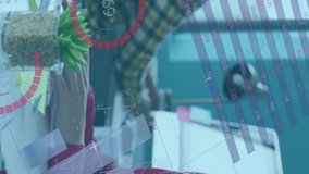 Animation of data processing over caucasian businesswoman working in office. Global business, computing, digital interface and data processing concept digitally generated video. - Powered by Shutterstock - Get 15% off with code: PIKWIZARD15