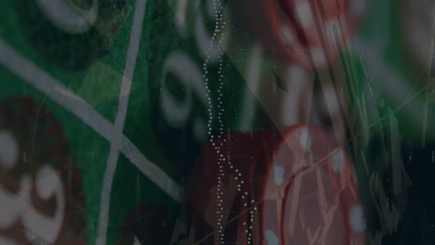 Animation of digital data processing over casino chips on board. Global game, gambling, connections, computing and data processing concept digitally generated video. - Powered by Shutterstock - Get 15% off with code: PIKWIZARD15