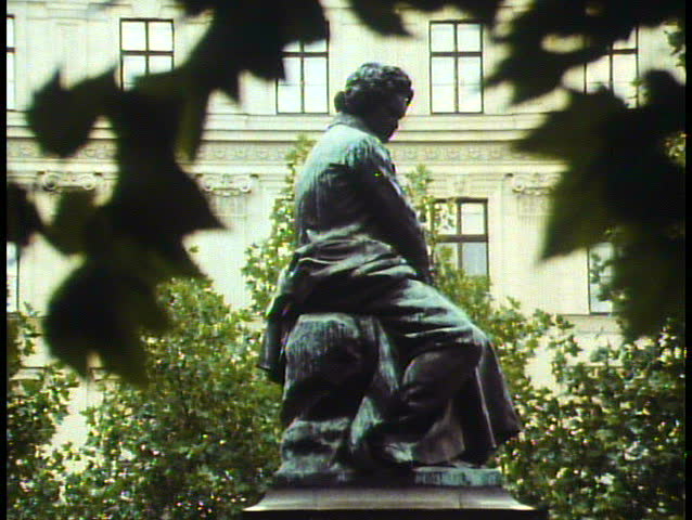 Vienna, Austria, Great Viennese composer statues, Beethoven, framed in trees