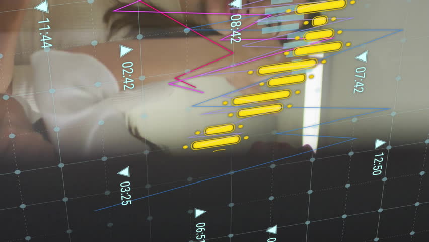 Animation of graph processing data over diverse female colleagues brainstorming at casual office. Business, connection, teamwork, digital interface and communication, digitally generated video. - Powered by Shutterstock - Get 15% off with code: PIKWIZARD15