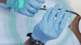 Animation of scope scanning and data processing over african american male doctor in hospital. Global medicine, healthcare, computing and digital interface concept digitally generated video. - Powered by Shutterstock - Get 15% off with code: PIKWIZARD15