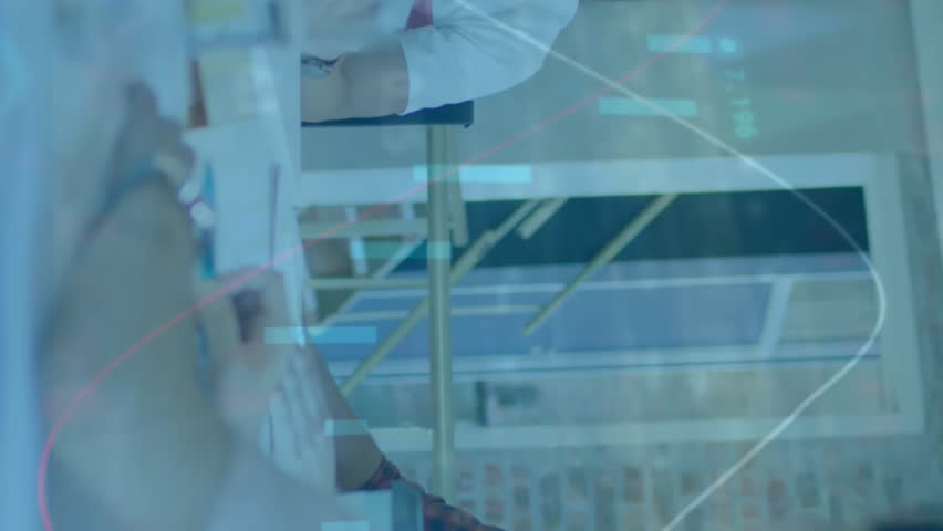 Business meeting with charts and graphs animation over diverse team in office. teamwork, collaboration, presentation, data analysis, corporate, strategy - Powered by Shutterstock - Get 15% off with code: PIKWIZARD15