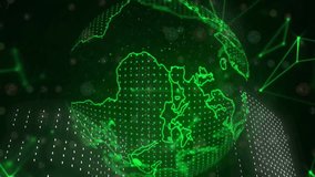 Digital globe and binary code data processing animation over green network connections. Technology, networking, cyber, information, communication, futuristic - Powered by Shutterstock - Get 15% off with code: PIKWIZARD15