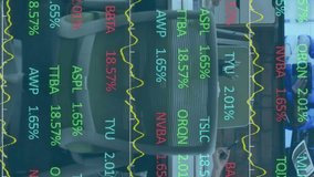 Animation of stock market data processing over diverse colleagues having video conference at office. Global economy and business technology concept - Powered by Shutterstock - Get 15% off with code: PIKWIZARD15