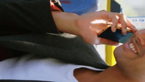 Animation of data processing over businessman using smartphone. Global connections, business, finance, data processing and digital interface concept digitally generated video. - Powered by Shutterstock - Get 15% off with code: PIKWIZARD15