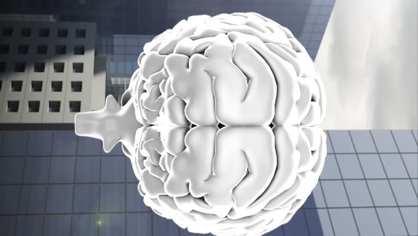 Animation of white brain over cityscape. social media and communication interface concept digitally generated video. - Powered by Shutterstock - Get 15% off with code: PIKWIZARD15