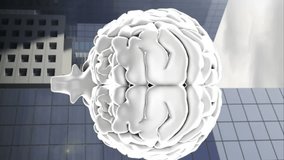 Animation of white brain over cityscape. social media and communication interface concept digitally generated video. - Powered by Shutterstock - Get 15% off with code: PIKWIZARD15
