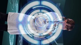 Animation of data processing over caucasian female doctor with tablet. global medicine and digital interface concept digitally generated video. - Powered by Shutterstock - Get 15% off with code: PIKWIZARD15