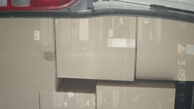 Animation of statistics and financial data processing over delivery man and van. global shipping, delivery, business, data processing and technology concept digitally generated video. - Powered by Shutterstock - Get 15% off with code: PIKWIZARD15