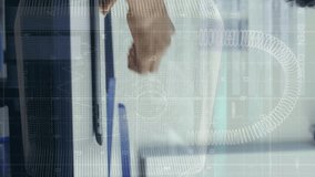 Animation of asian boy using digital tablet in classroom over padlock and infographic interface. Digital composite, multiple exposure, data, security, investment, childhood, e-learning, technology. - Powered by Shutterstock - Get 15% off with code: PIKWIZARD15