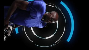 Animation of african american male rugby player over scope scanning on black background - Powered by Shutterstock - Get 15% off with code: PIKWIZARD15