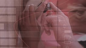 Animation of statistics and financial data processing over businesspeople using tablet. global science, business, data processing and digital interface concept digitally generated video. - Powered by Shutterstock - Get 15% off with code: PIKWIZARD15