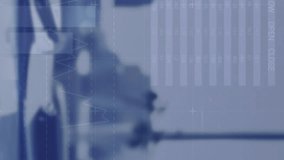 Animation of statistical data processing over equipments on office desk against network towers. Global networking and business data technology concept - Powered by Shutterstock - Get 15% off with code: PIKWIZARD15