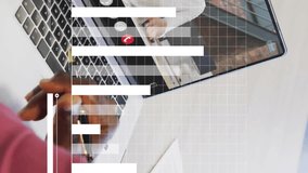 Animation of financial data processing over african american man on laptop video call. Global finance, business, connections, computing and data processing concept digitally generated video. - Powered by Shutterstock - Get 15% off with code: PIKWIZARD15