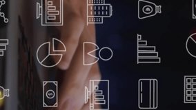 Animation of business icons over caucasian female worker using laptop. Technology, business and digital interface concept digitally generated video. - Powered by Shutterstock - Get 15% off with code: PIKWIZARD15