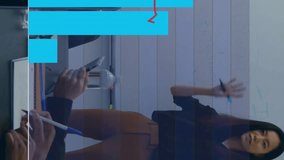 Animation of data processing over diverse business people in office. Global finance, business, connections, computing and data processing concept digitally generated video. - Powered by Shutterstock - Get 15% off with code: PIKWIZARD15