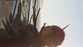 Social media engagement animation over woman jogging along seaside promenade. Fitness, health, exercise, workout, outdoors, activity - Powered by Shutterstock - Get 15% off with code: PIKWIZARD15