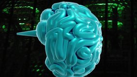 Blue brain model animation over dark background with green lights. neuroscience, technology, digital, cyber, futuristic, green glow - Powered by Shutterstock - Get 15% off with code: PIKWIZARD15