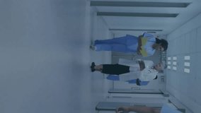 Walking in hospital corridor, medical staff with molecular structure animation overhead. Healthcare, medicine, science, technology, research, innovation - Powered by Shutterstock - Get 15% off with code: PIKWIZARD15